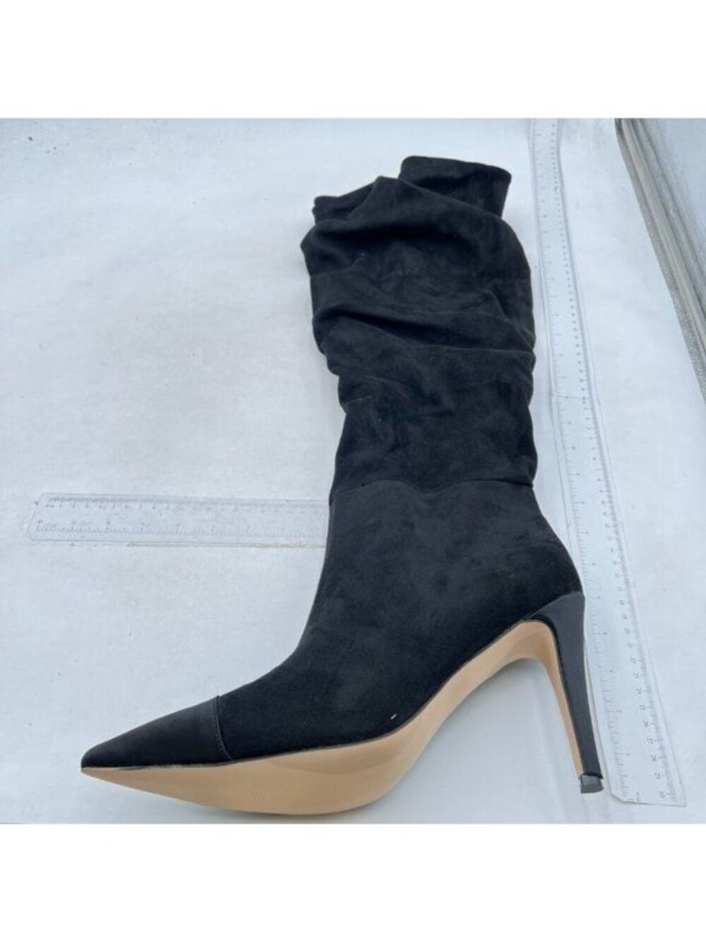 Women Sexy Pointy Toe Stiletto High Heel Stretchy Knee High Boots Fashion Black